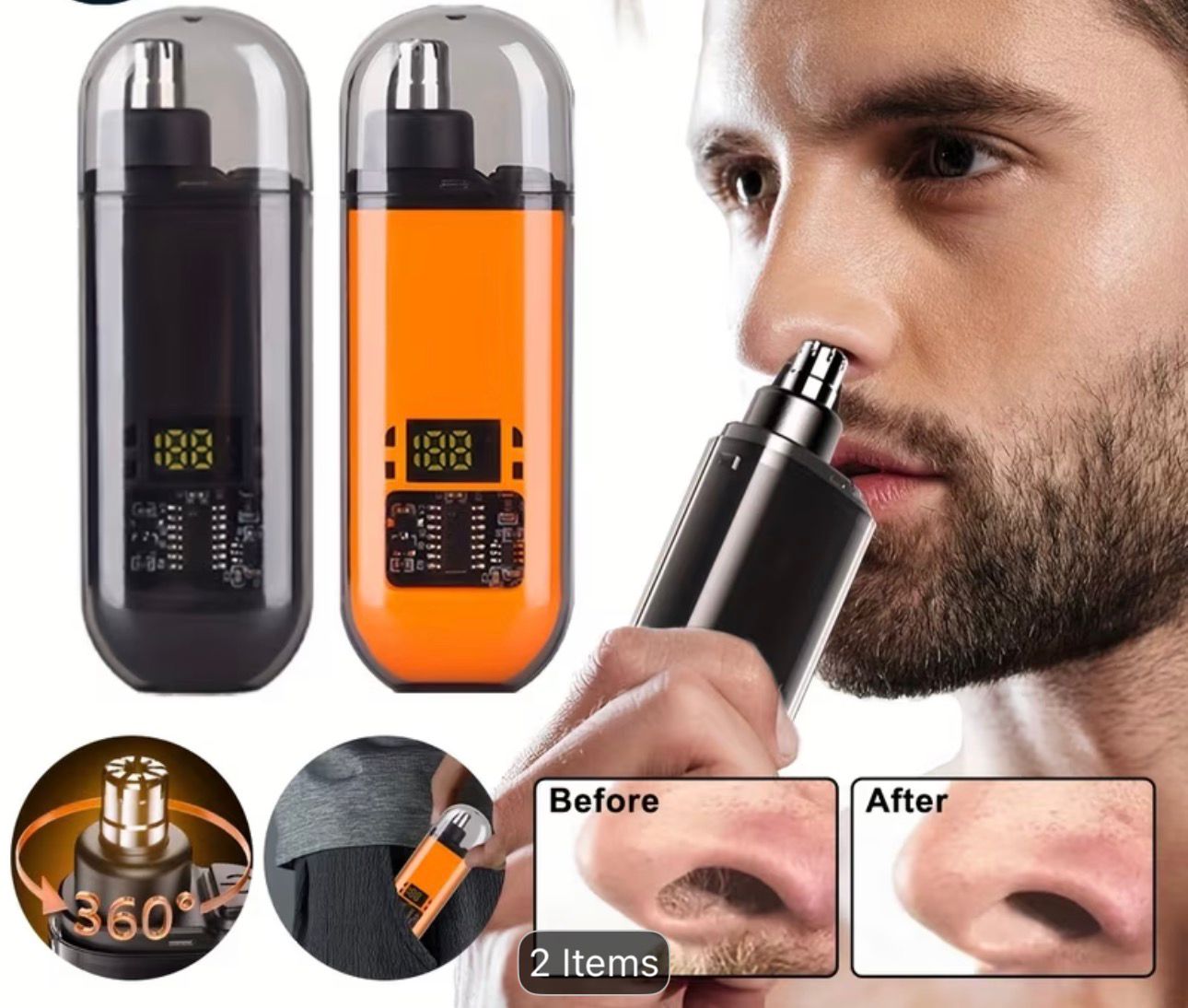 Nasal Hair Trimmer with LED Screen, USB Rechargeable, Ideal for Removing Hair from Nose And Ears, Suitable for Both Men And Women