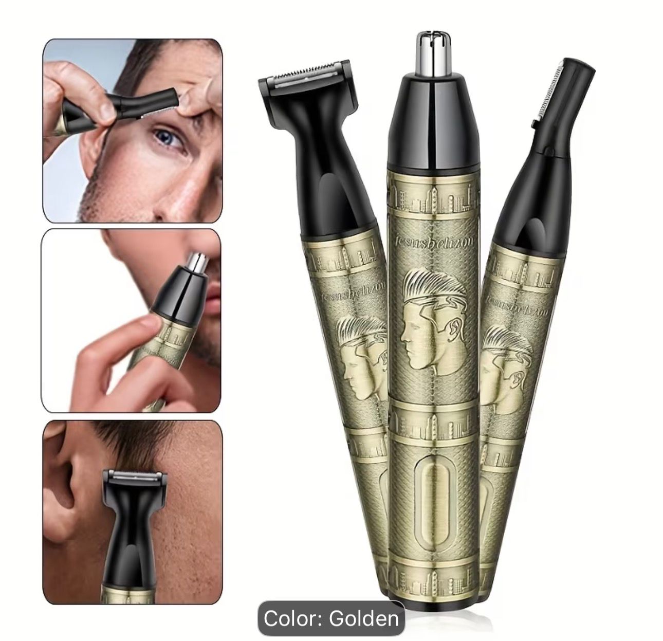 3-in-1 USB Rechargeable Trimmer Kit - Heavy-Duty Aluminum Alloy Multi-Grooming Device with Nose, Ear/Sideburn & Eyebrow Trimmers, Portable Grooming for &, Travel-Friendly Facial Hair Care