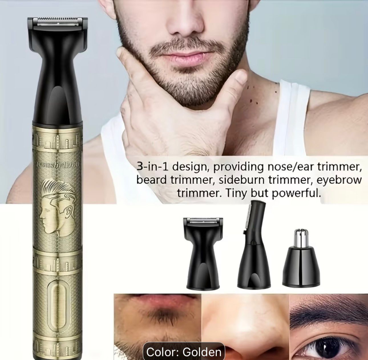 3-in-1 USB Rechargeable Trimmer Kit - Heavy-Duty Aluminum Alloy Multi-Grooming Device with Nose, Ear/Sideburn & Eyebrow Trimmers, Portable Grooming for &, Travel-Friendly Facial Hair Care