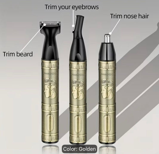 3-in-1 USB Rechargeable Trimmer Kit - Heavy-Duty Aluminum Alloy Multi-Grooming Device with Nose, Ear/Sideburn & Eyebrow Trimmers, Portable Grooming for &, Travel-Friendly Facial Hair Care