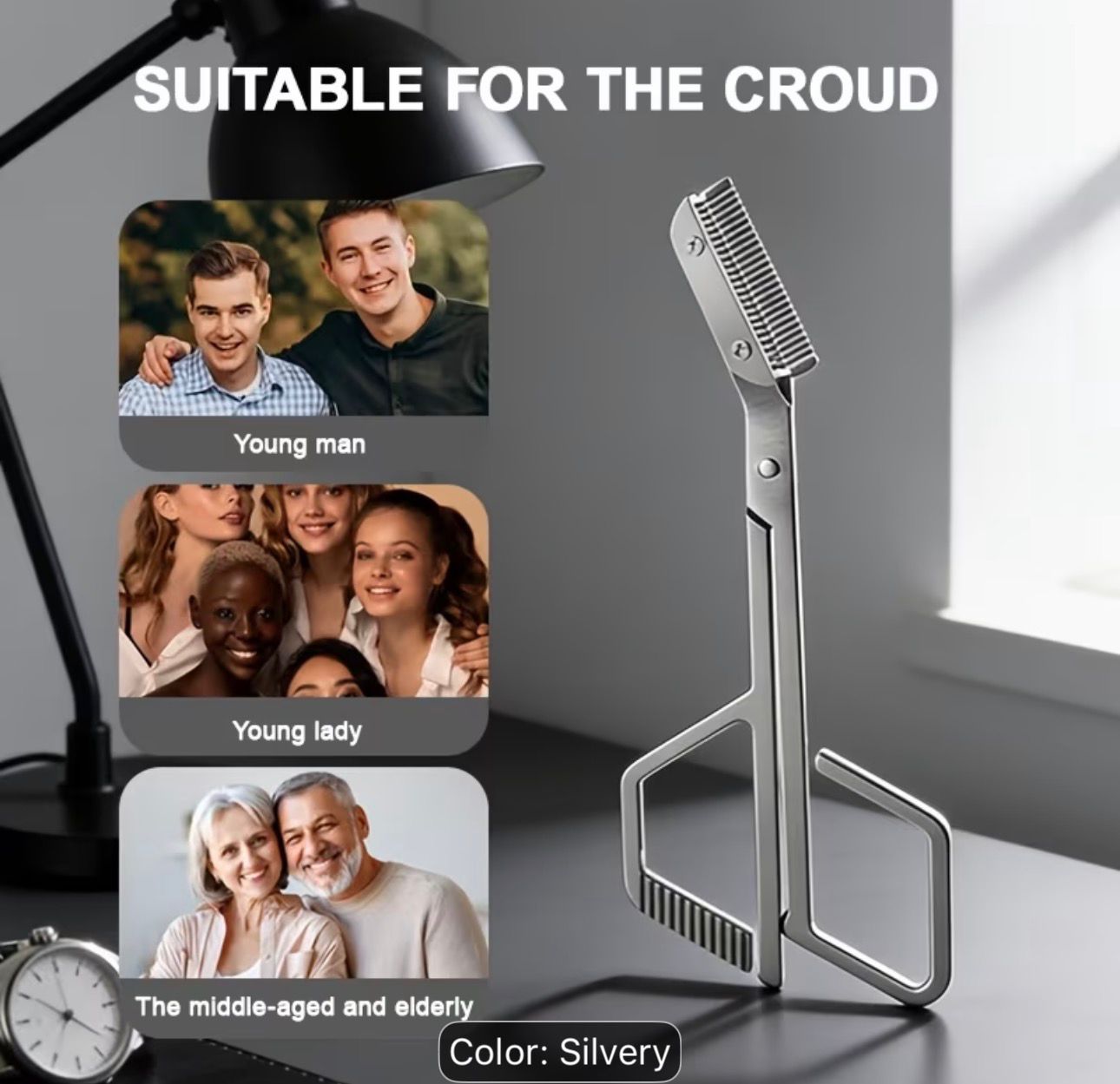 All-in-One Stainless Steel Eyebrow Scissors - Precise Trimming Without Jamming, Unisex Eyebrow, Sideburn, and Beard Scissors.