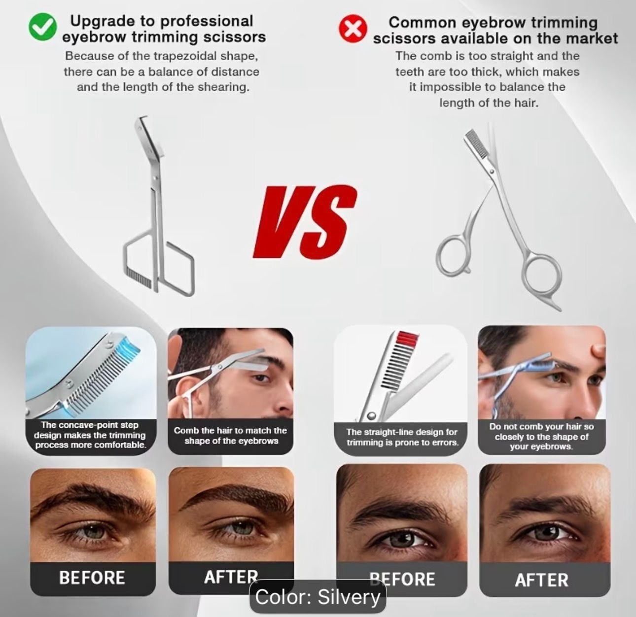 All-in-One Stainless Steel Eyebrow Scissors - Precise Trimming Without Jamming, Unisex Eyebrow, Sideburn, and Beard Scissors.