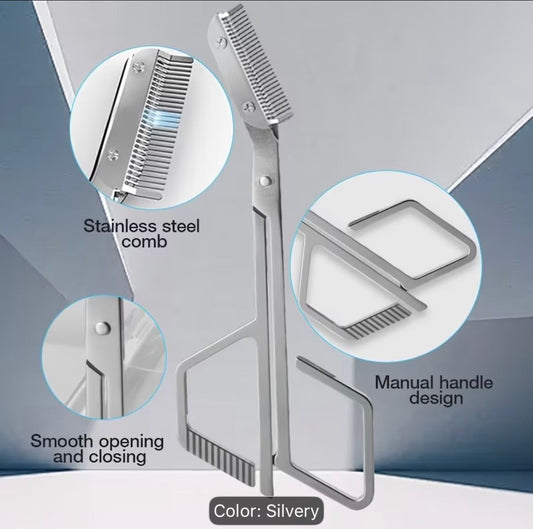 All-in-One Stainless Steel Eyebrow Scissors - Precise Trimming Without Jamming, Unisex Eyebrow, Sideburn, and Beard Scissors.