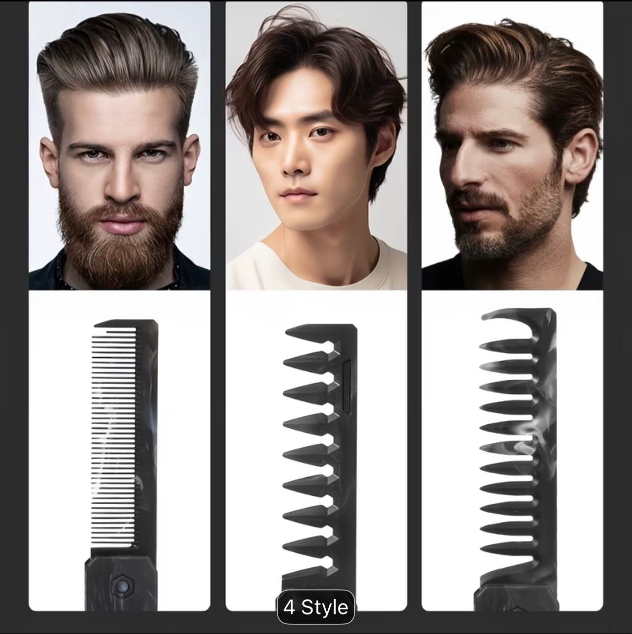 3 in 1 Folding Hair Comb for Men, Pocket Comb with Fine & Wide Tooth, Styling Comb for Travel and Everyday Grooming Combing Hair, Beard or Mustache