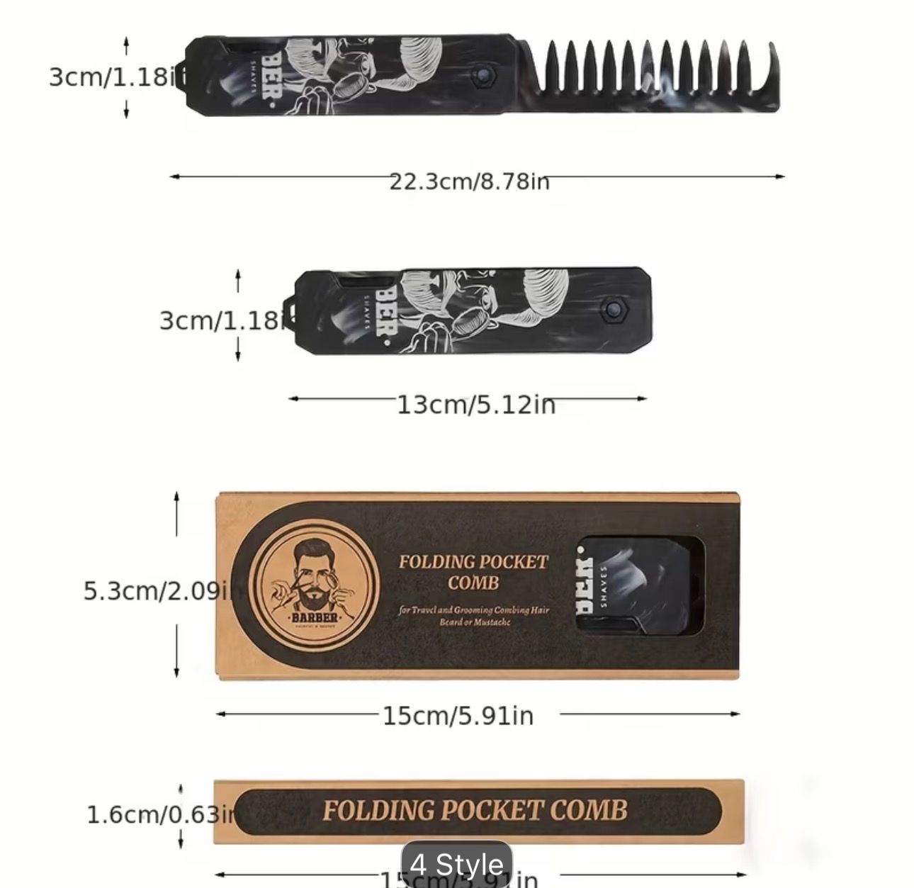 3 in 1 Folding Hair Comb for Men, Pocket Comb with Fine & Wide Tooth, Styling Comb for Travel and Everyday Grooming Combing Hair, Beard or Mustache