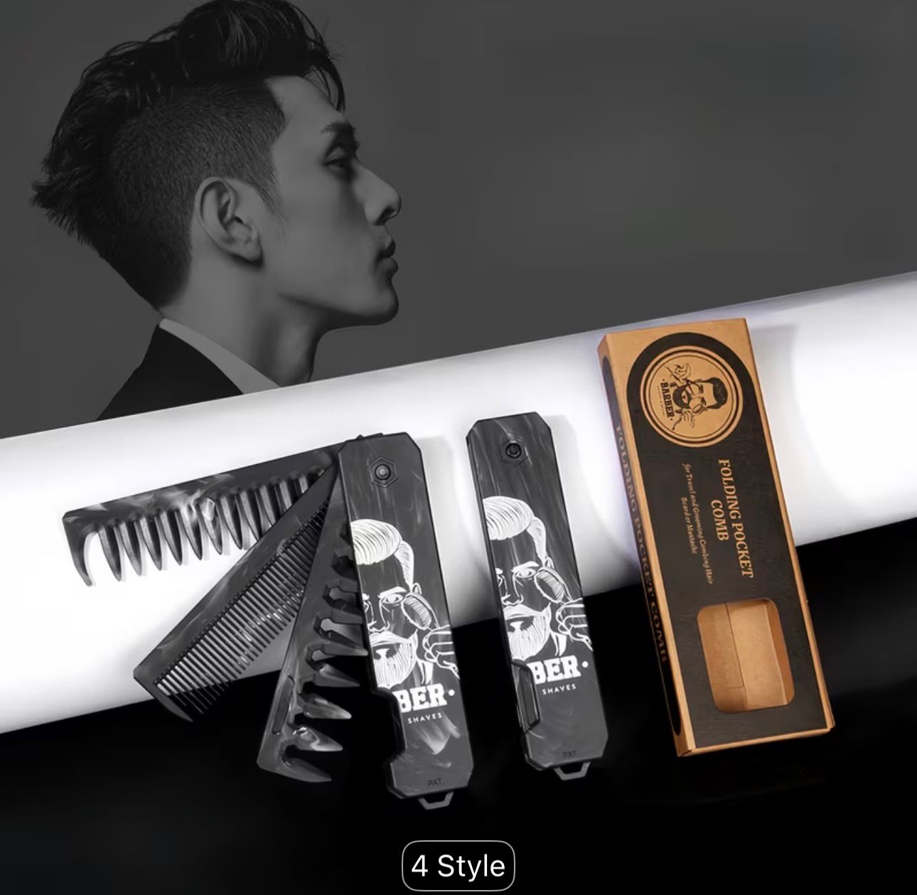 3 in 1 Folding Hair Comb for Men, Pocket Comb with Fine & Wide Tooth, Styling Comb for Travel and Everyday Grooming Combing Hair, Beard or Mustache