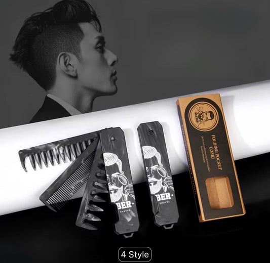 3 in 1 Folding Hair Comb for Men, Pocket Comb with Fine & Wide Tooth, Styling Comb for Travel and Everyday Grooming Combing Hair, Beard or Mustache