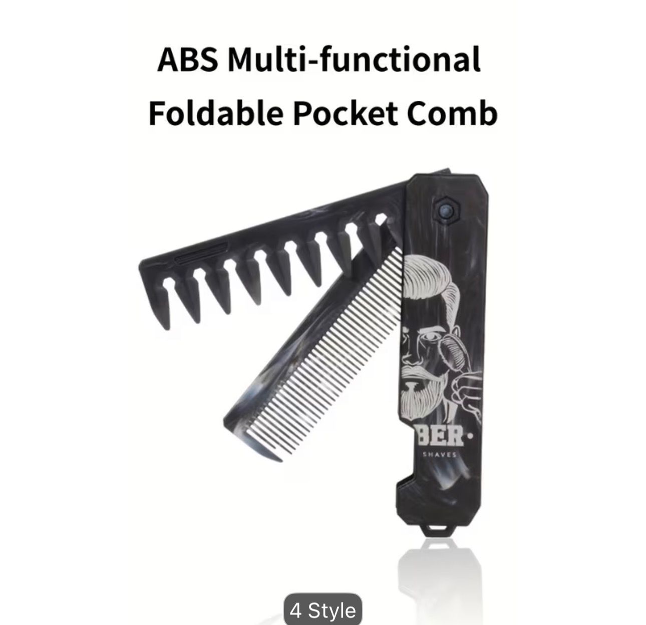 3 in 1 Folding Hair Comb for Men, Pocket Comb with Fine & Wide Tooth, Styling Comb for Travel and Everyday Grooming Combing Hair, Beard or Mustache