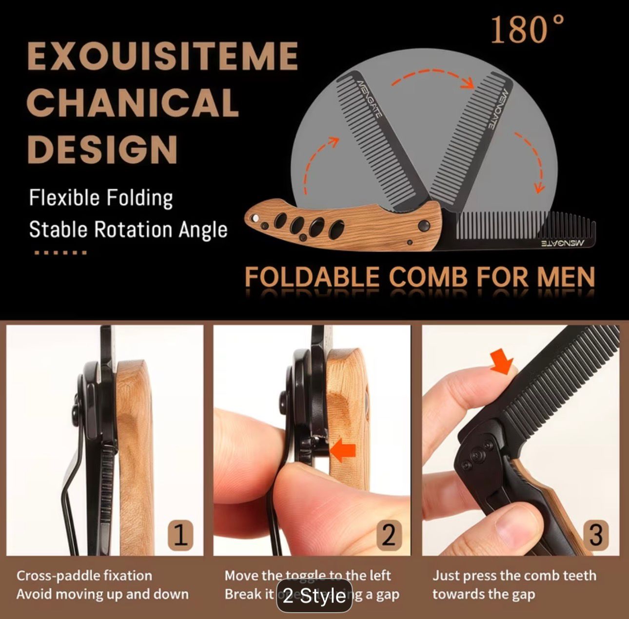 Men's Folding Pocket Beard & Mustache Grooming Kit with Comb • Stainless Tactical Tool Suitable for Travel • 180° Rotatable Handle • Compact Beard Trimmer