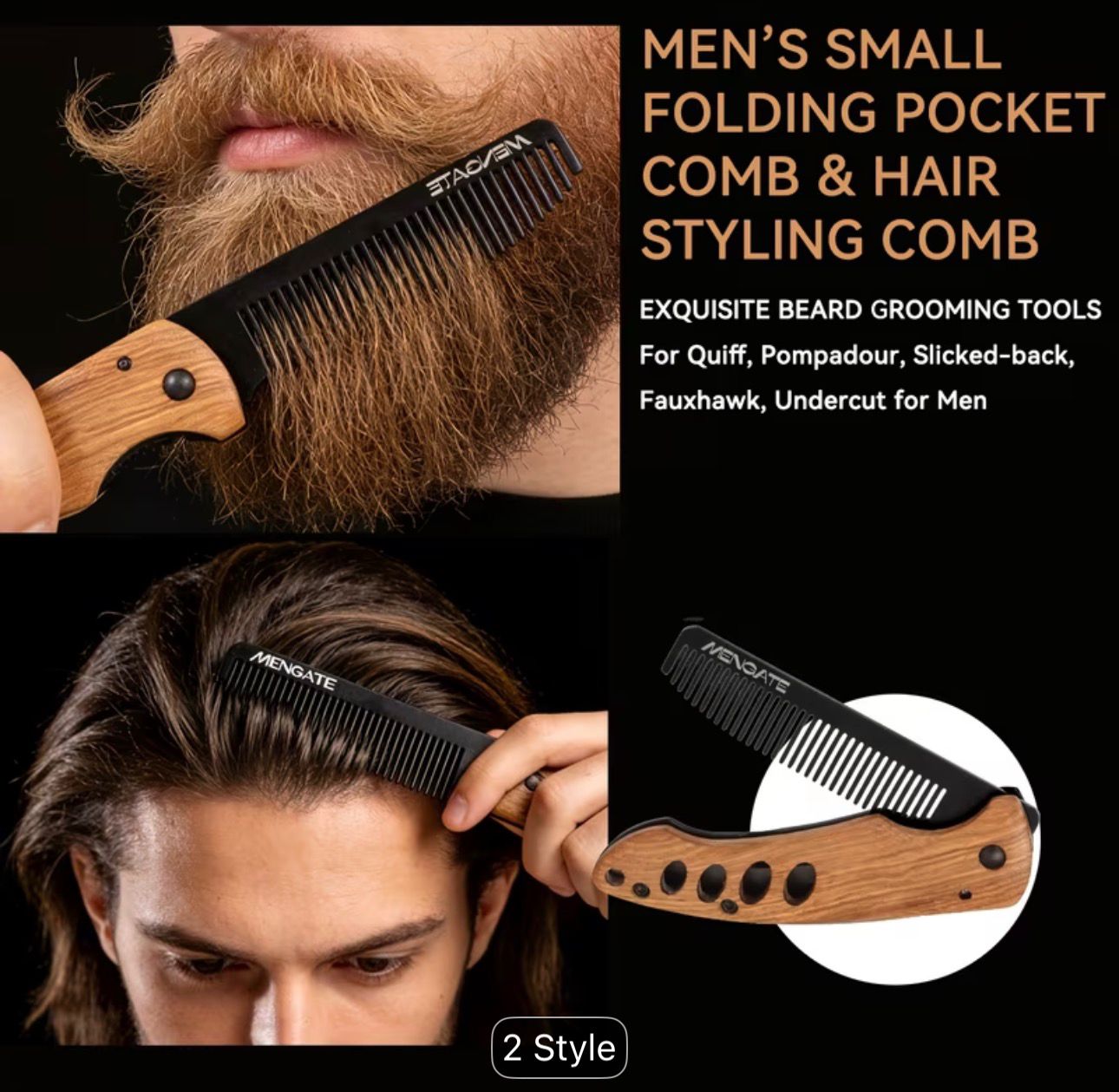 Men's Folding Pocket Beard & Mustache Grooming Kit with Comb • Stainless Tactical Tool Suitable for Travel • 180° Rotatable Handle • Compact Beard Trimmer
