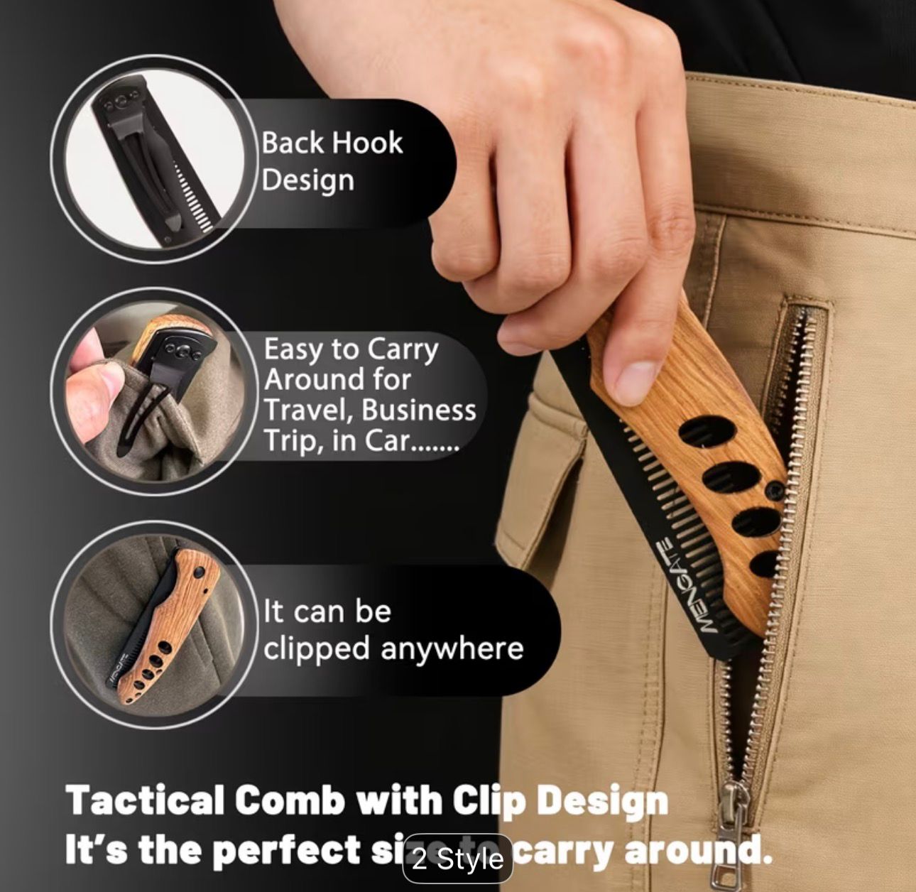 Men's Folding Pocket Beard & Mustache Grooming Kit with Comb • Stainless Tactical Tool Suitable for Travel • 180° Rotatable Handle • Compact Beard Trimmer