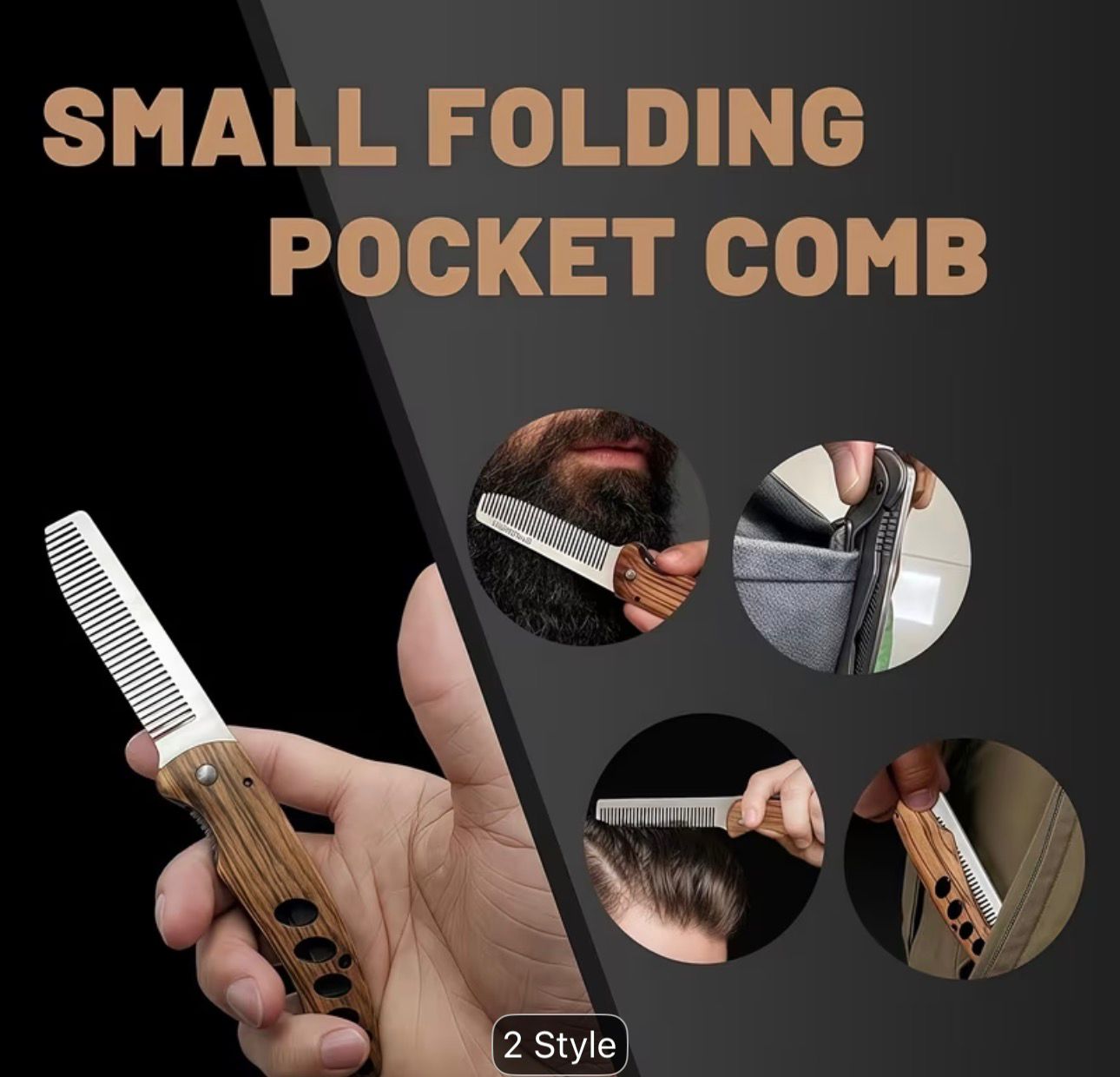 Men's Folding Pocket Beard & Mustache Grooming Kit with Comb • Stainless Tactical Tool Suitable for Travel • 180° Rotatable Handle • Compact Beard Trimmer