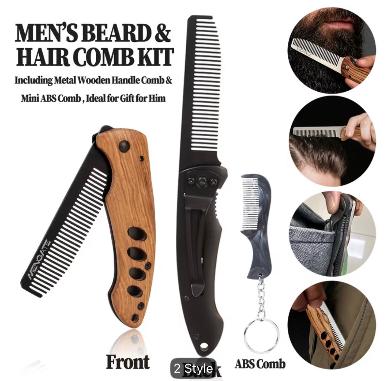 Men's Folding Pocket Beard & Mustache Grooming Kit with Comb • Stainless Tactical Tool Suitable for Travel • 180° Rotatable Handle • Compact Beard Trimmer