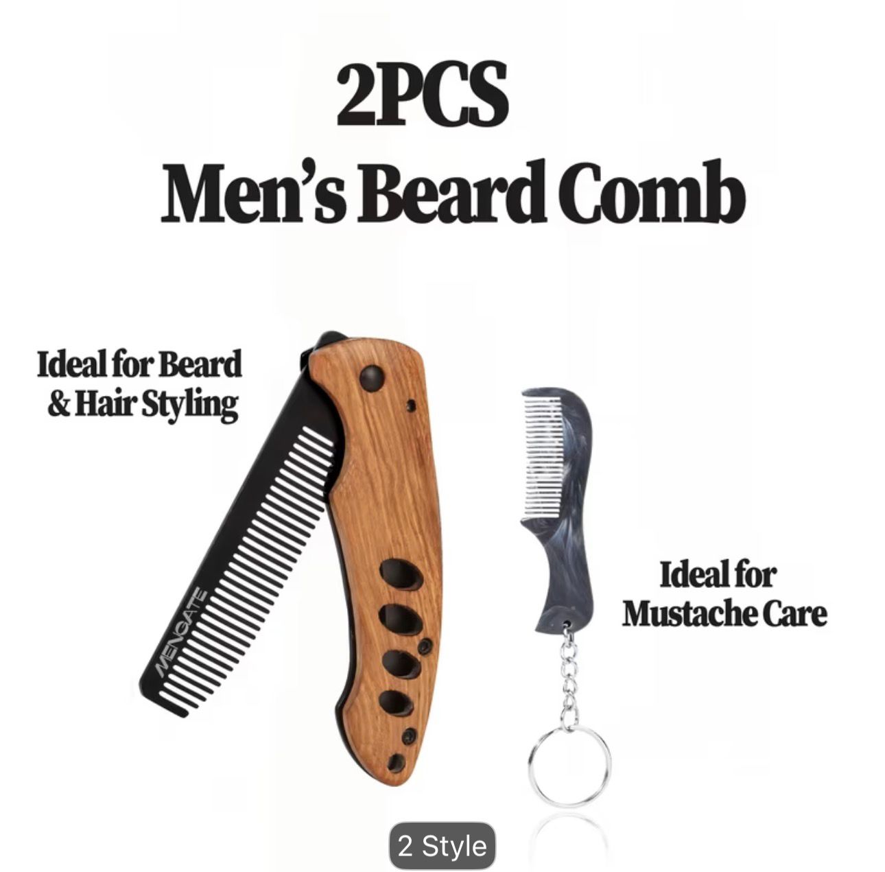 Men's Folding Pocket Beard & Mustache Grooming Kit with Comb • Stainless Tactical Tool Suitable for Travel • 180° Rotatable Handle • Compact Beard Trimmer