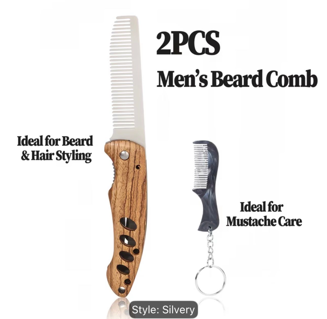 Men's Folding Pocket Beard & Mustache Grooming Kit with Comb • Stainless Tactical Tool Suitable for Travel • 180° Rotatable Handle • Compact Beard Trimmer